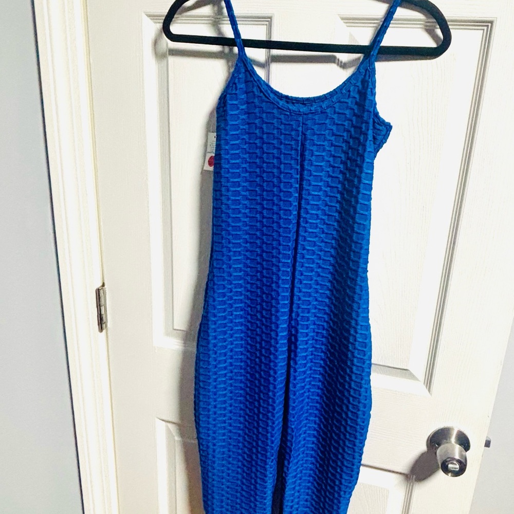 Blue Textured Jumpsuit